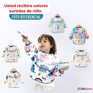 Babero Delantal Impermeable Premium Manga Larga Bebe Y Ni&ntilde;o