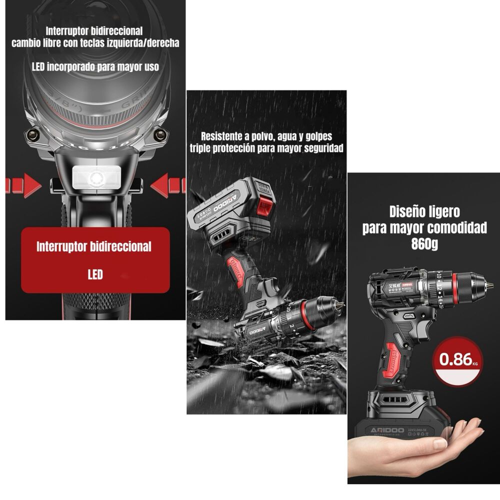 Kit Taladro Atornillador Inal&aacute;mbrico 21v 2 Bater&iacute;as B02 image number 6.0