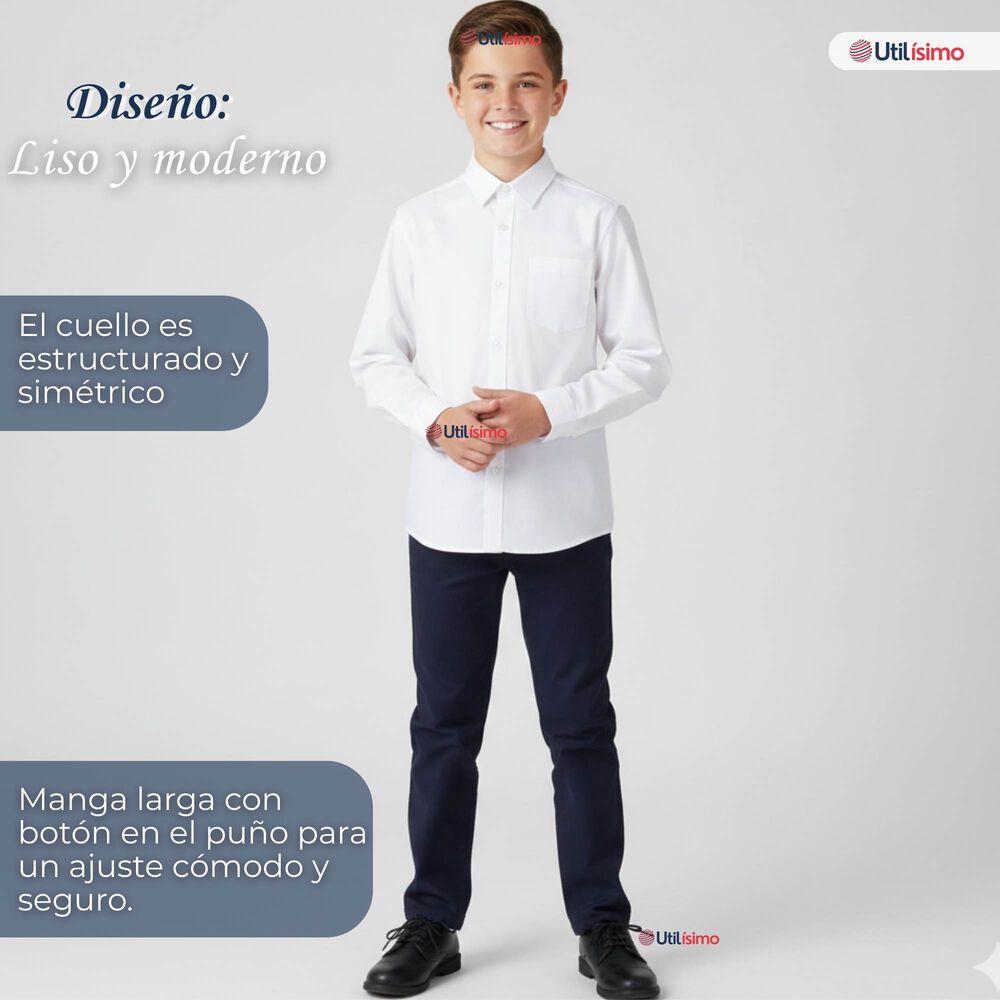 Camisa Escolar Blanca Manga Larga Colegio Para Ni&ntilde;os Y Juvenil image number 5.0