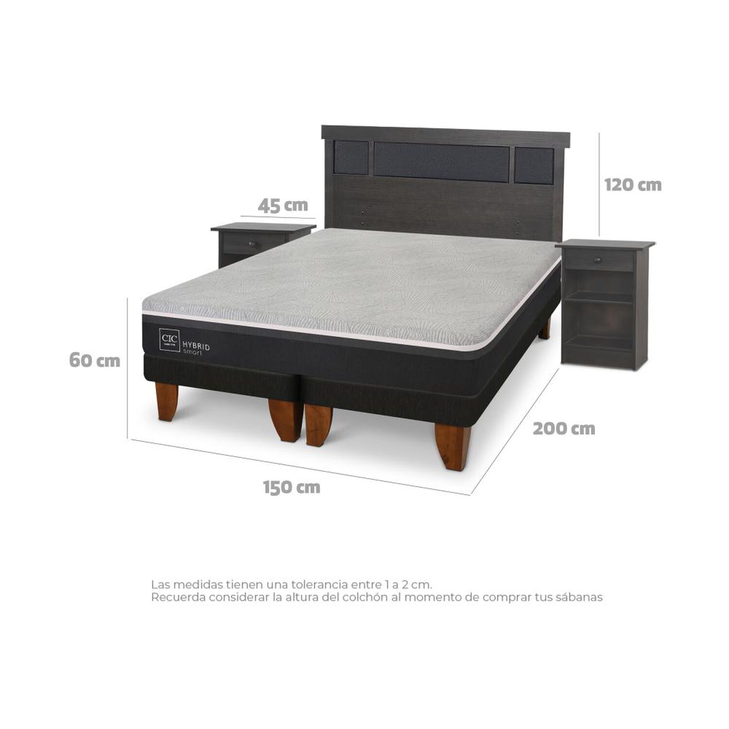 Cama Europea Cic Hybrid Smart / 2 Plazas / Base Dividida + Set De Maderas image number 3.0