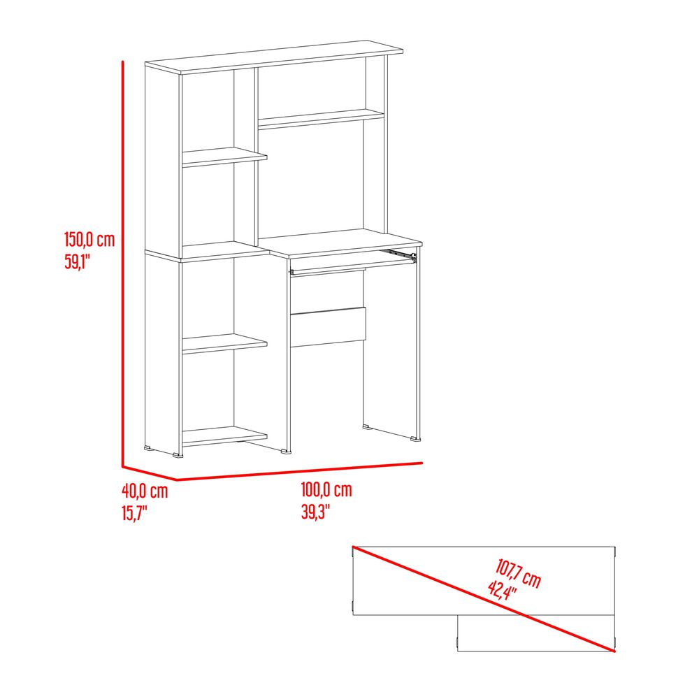 Escritorio Con Portateclado Y Biblioteca Incorporada 150x100x40 Cm image number 6.0