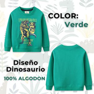 Poler&oacute;n Ni&ntilde;o Manga Larga 100% Algod&oacute;n Verde Dinosaurio