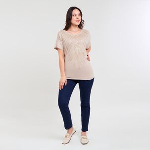 Polera Lisa Manga Corta Cuello Redondo Mujer Sexy Large