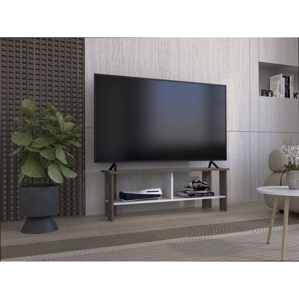 Rack Tv 50" Con 2 Repisas Fm-031o Café Oscuro Y Blanco image number 4.0