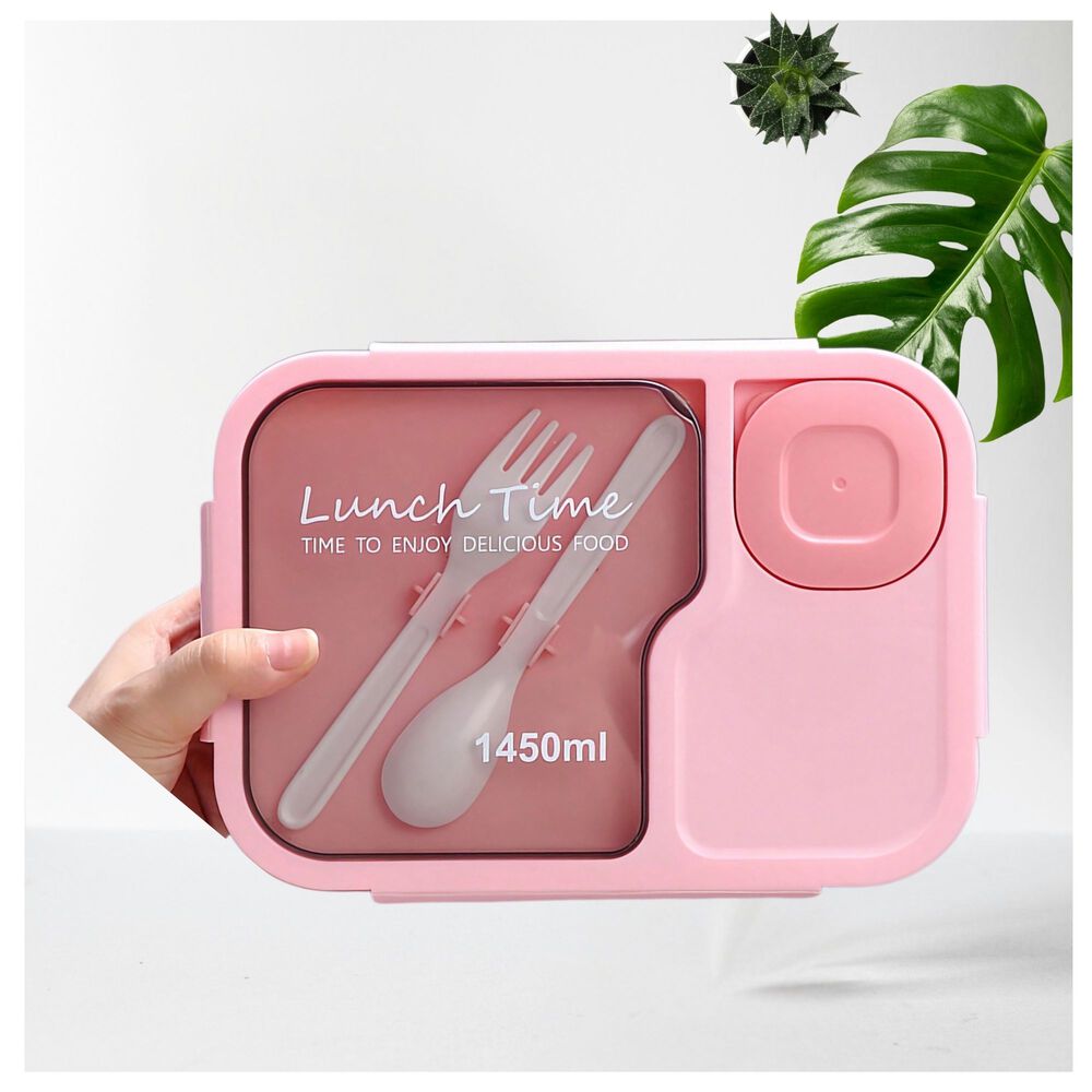 Fiambrera Bento Contenedor De 1450 Ml + Cubiertos Táper Plástico Pink image number 3.0