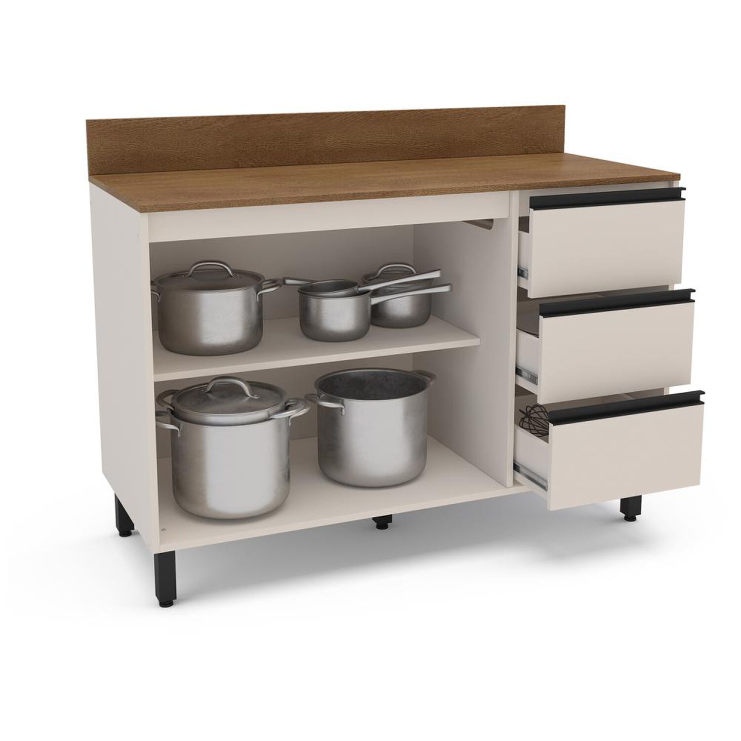 Mueble De Cocina Base Vekkahome Koya 2 Puertas 3 Cajones Beige image number 3.0