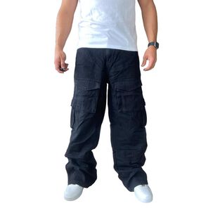 Jeans Diábolo Negro Cargo Ancho Wide Leg Hombre