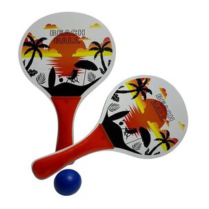 Set De Paletas De Playa Madera Mediana + 1 Pelota