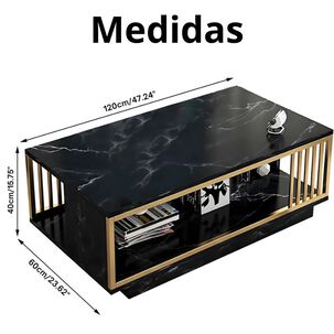 Mesa De Centro Rectangular 120 X 60 X 40 Cm Mármol Negro