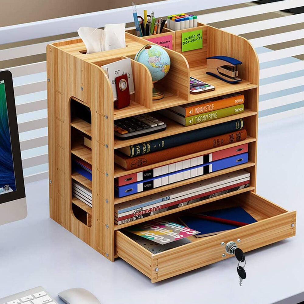 Organizador De Escritorio Multiuso De Madera Café image number 4.0