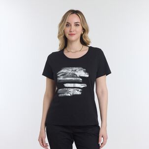 Polera Lisa Con Estampado Frontal Manga Corta Cuello Redondo Mujer Geeps