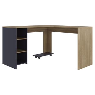 Escritorio En L Con Base Para Cpu Café Claro Y Azul 76,5x130x130 Cm