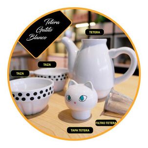 Set Cerámica Té Gatito, Tetera Con Infusor 2 Tazas Gato Cat