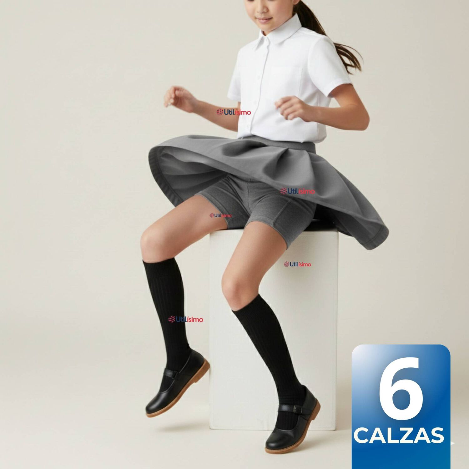 Pack 6 Calzas Cortas Escolar Pata Deportivas Ni&ntilde;a Color Gris image number 0.0