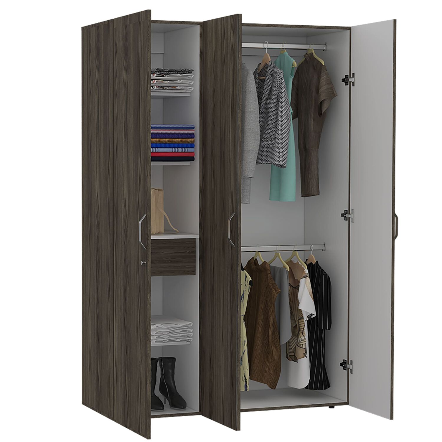 Closet 3 Puertas Con Colgador 181,9x120x47,3 Cm Caf&eacute; Y Blanco image number 1.0