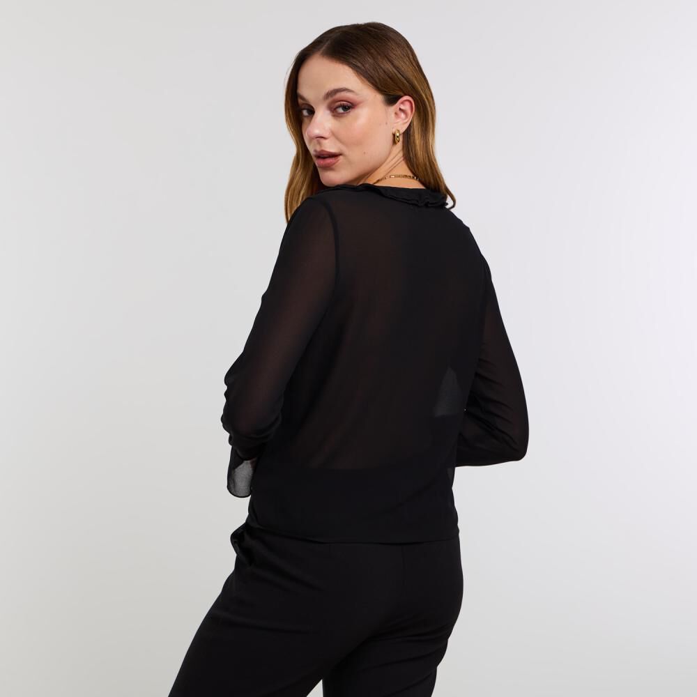 Blusa Lisa Con Aplicación Y Vuelo En Escote Y Mangas Mujer Kimera image number 3.0