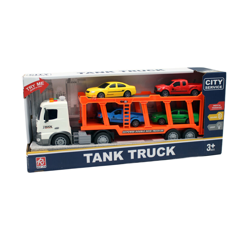 Cami&oacute;n Remolque A Fricci&oacute;n Con Luz, Sonido Y 4 Autos - Ps image number 4.0