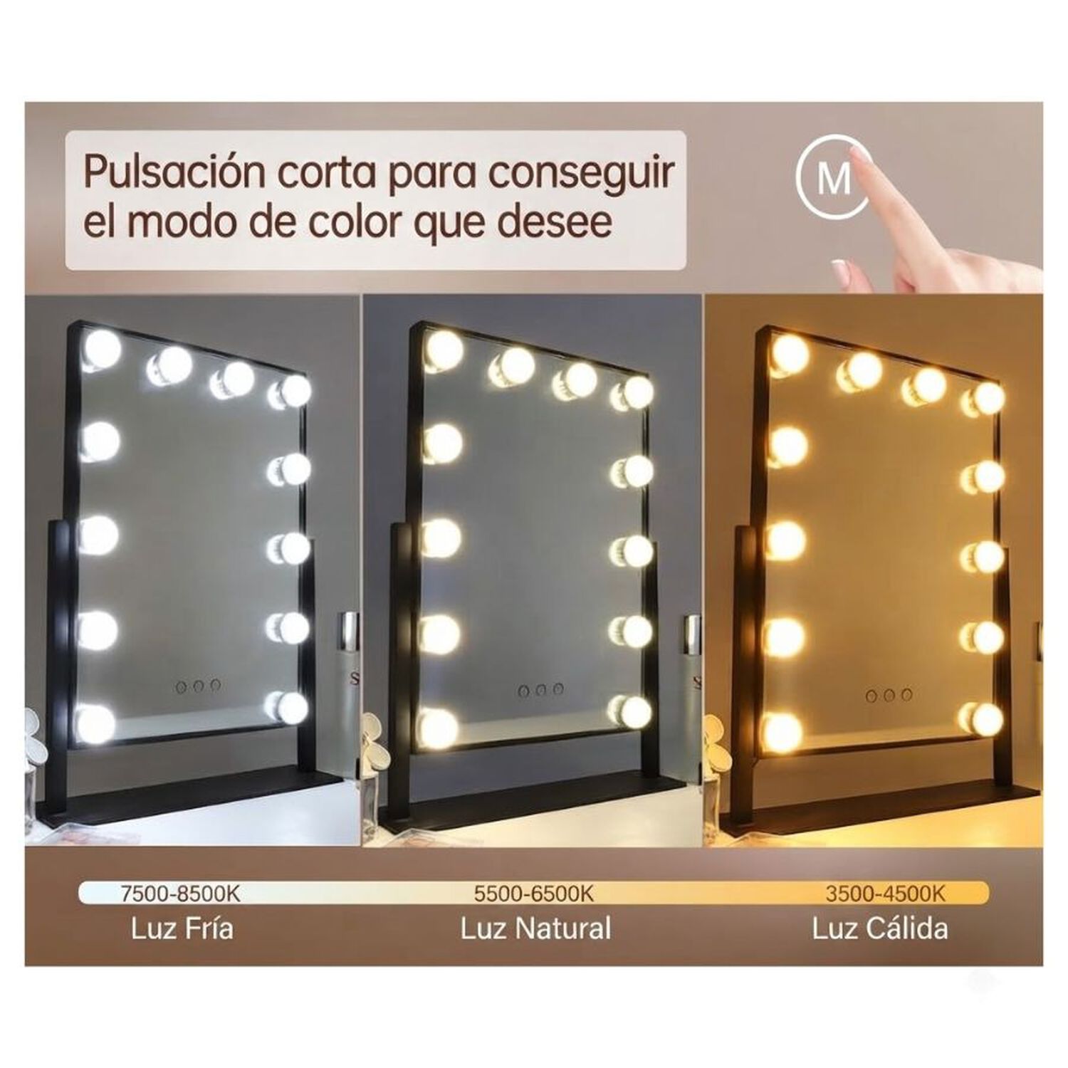 Espejo De Maquillaje Con 12 Luces Led Touch Para Mesa image number 2.0