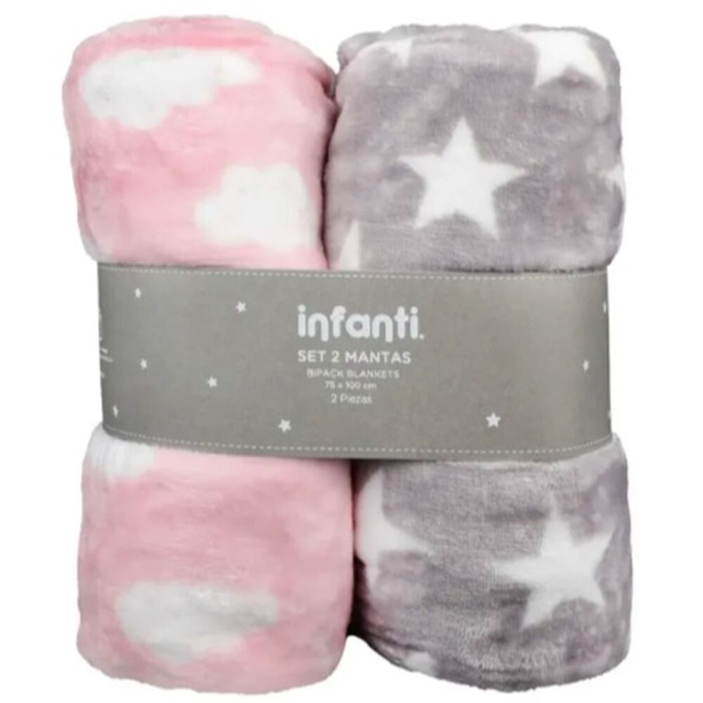 Pack Dos Mantas Fleece Polar Infanti Rosado/gris image number 0.0