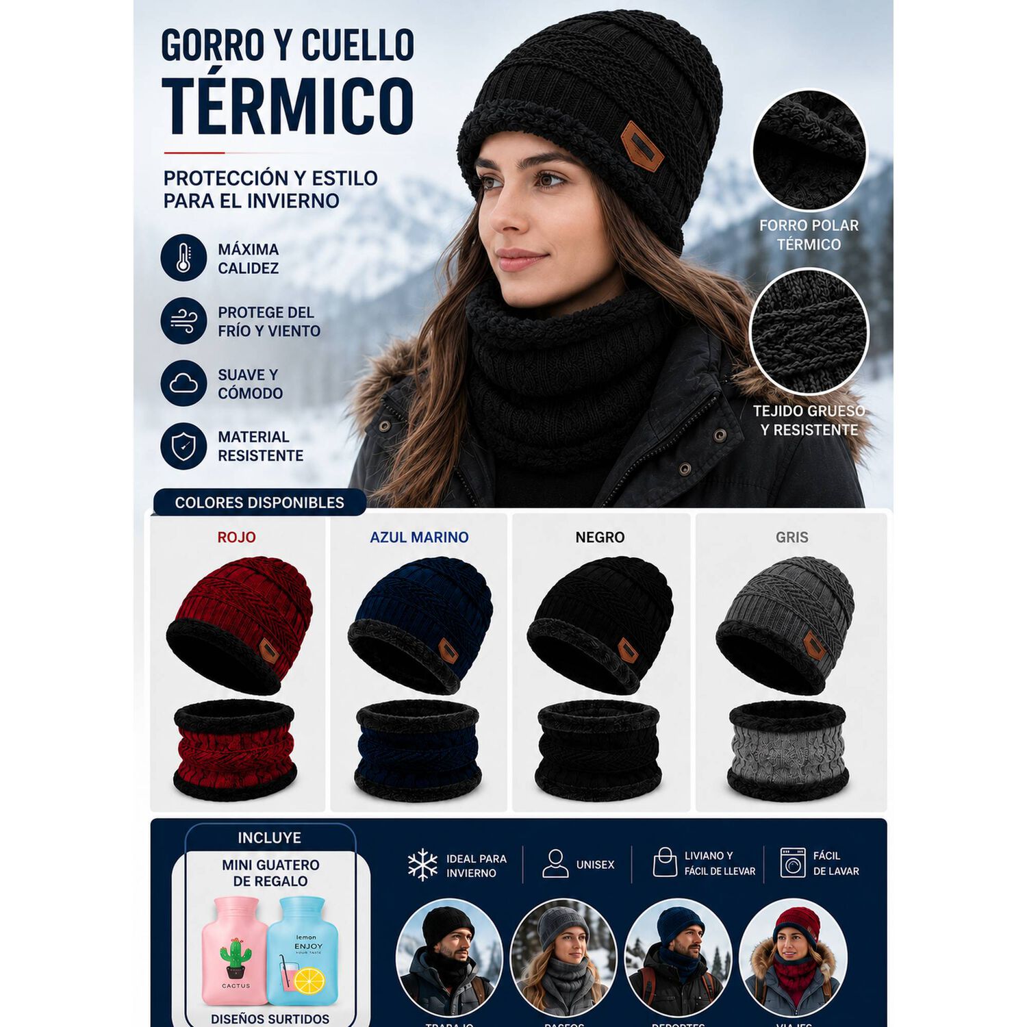 Pack Gorro Y Cuello Polar + Guatero Invierno Unisex image number 16.0