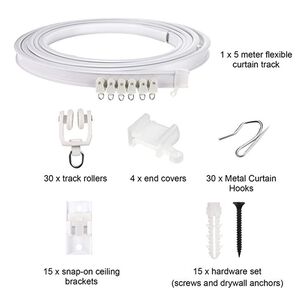Riel Cortina Techo 5m 30 Poleas 15 Soportes Garant&iacute;a 3 Meses