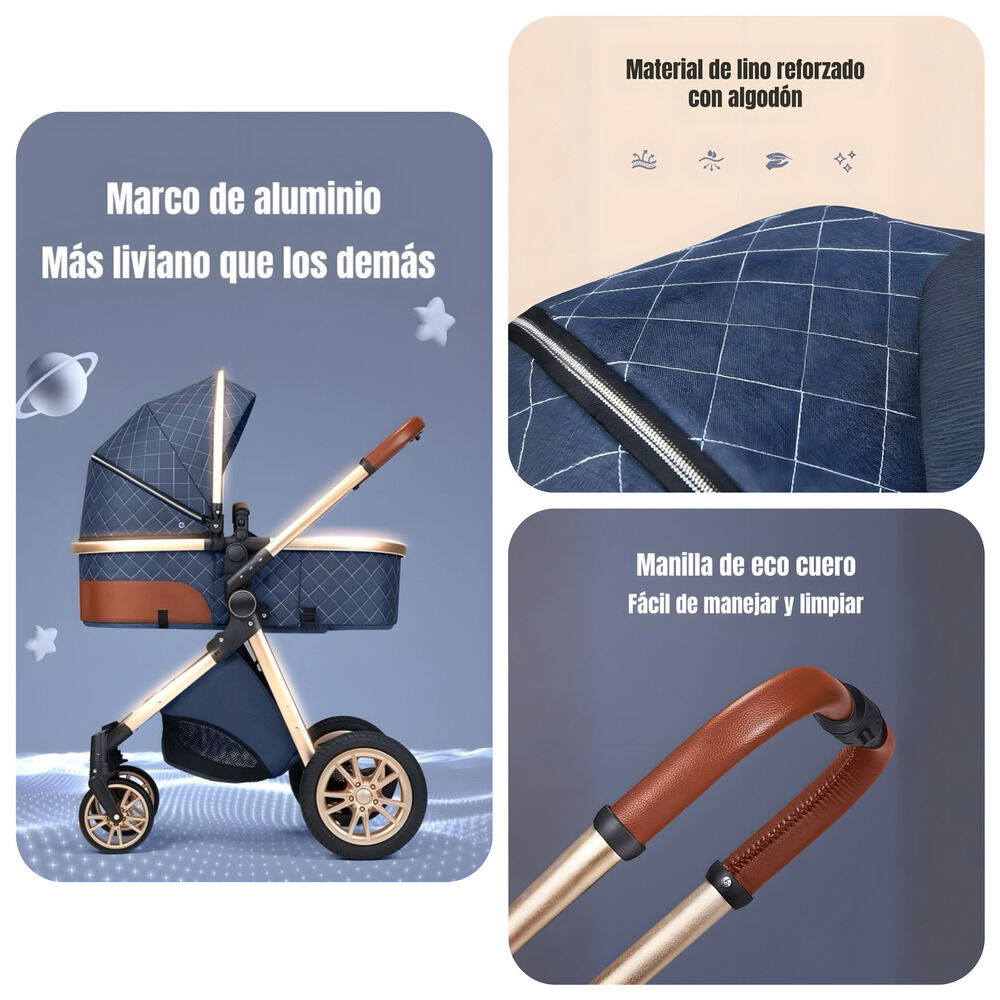 Coche Deluxe Con Silla Nido Y Accesorios Azul Lubabycas image number 1.0