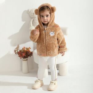 Chaqueta Polar Con Capucha Ni&ntilde;o Animalitos Caf