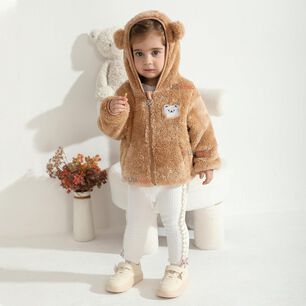 Chaqueta Polar Con Capucha Ni&ntilde;o Animalitos Caf