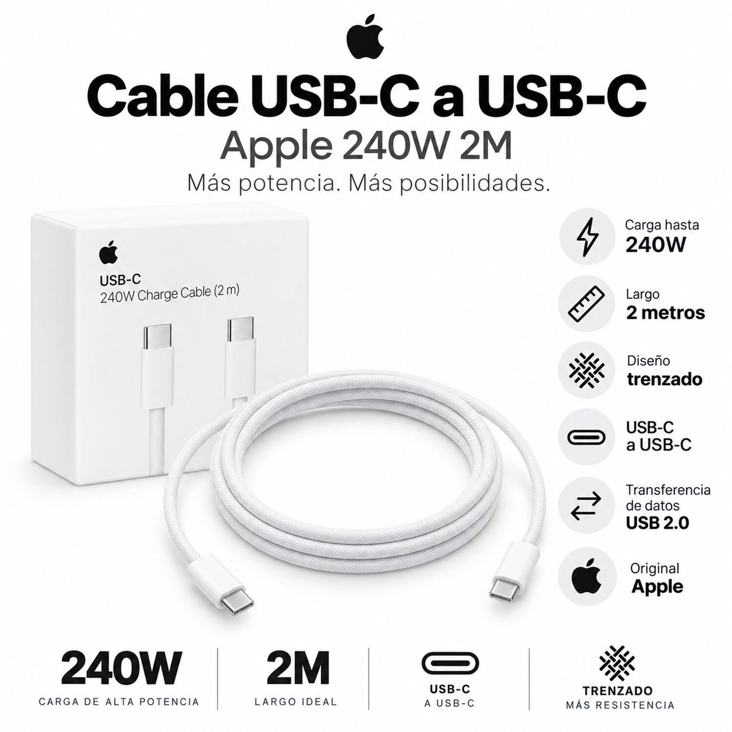 Cable Apple Usb-c A Usb-c 240w Trenzado Blanco 2 M image number 2.0