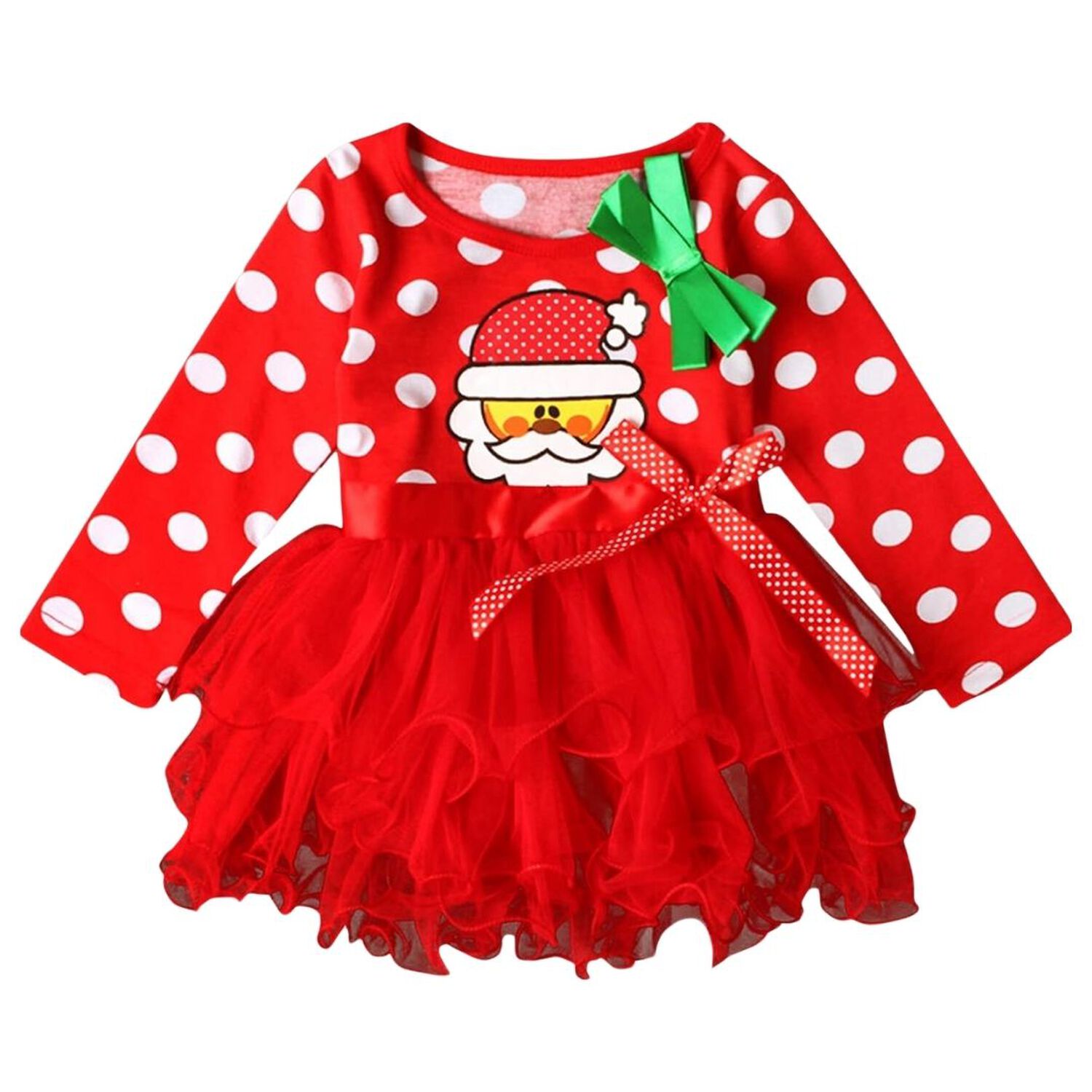 Vestido De Navidad Para Ni&ntilde;as Con Tul Manga Larga 2 A 6 A&ntilde;os Pap&aacute; Noel image number 1.0