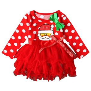 Vestido De Navidad Para Ni&ntilde;as Con Tul Manga Larga 2 A 6 A&ntilde;os Pap&aacute; Noel