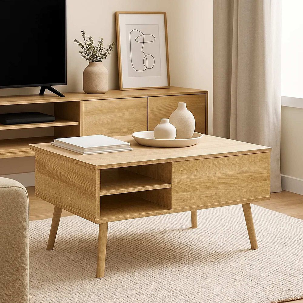 Mesa De Centro Elevable Con Bandeja Y Almacenamiento - Madera image number 4.0