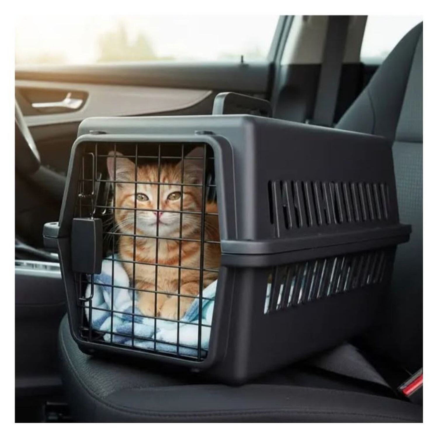 Jaula De Transporte Para Perros Gatos Caja Canil Pl&aacute;stico Negro image number 1.0