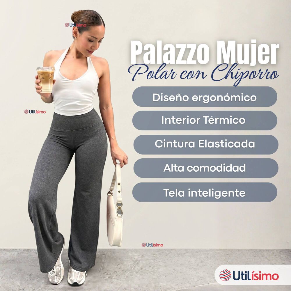 Calza Polar Con Chiporro Palazzo Mujer Elasticada T&eacute;rmica Gris Oscuro image number 2.0