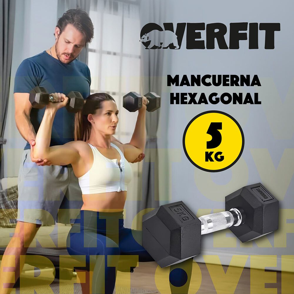 Mancuerna Hexagonal 5kg Acero Y Caucho Overfit image number 7.0