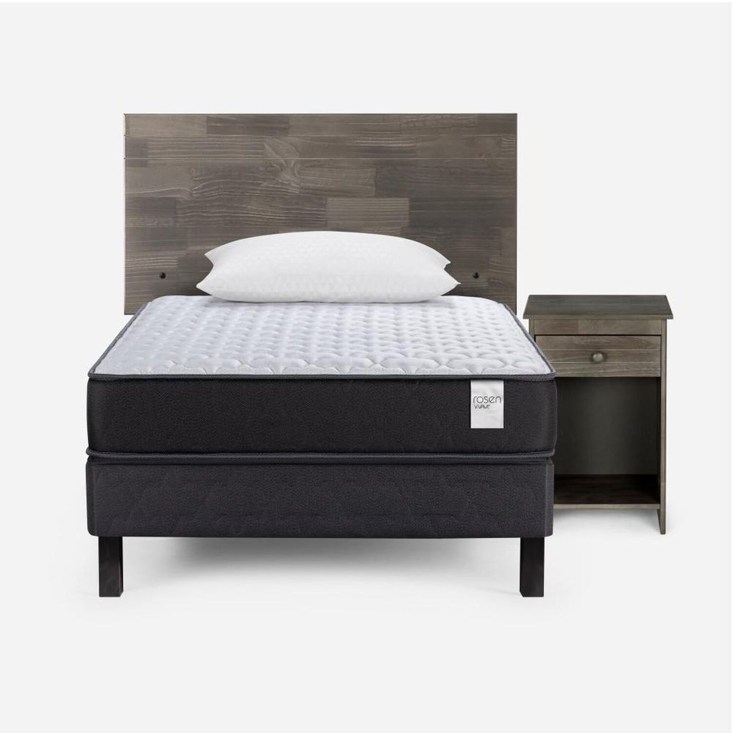 Cama Europea Rosen Wave / 1 Plaza / Base Normal + Set De Maderas Tabor Grafito + Almohada Light image number 0.0
