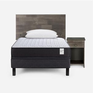 Cama Europea Rosen Wave / 1 Plaza / Base Normal + Set De Maderas Tabor Grafito + Almohada Light