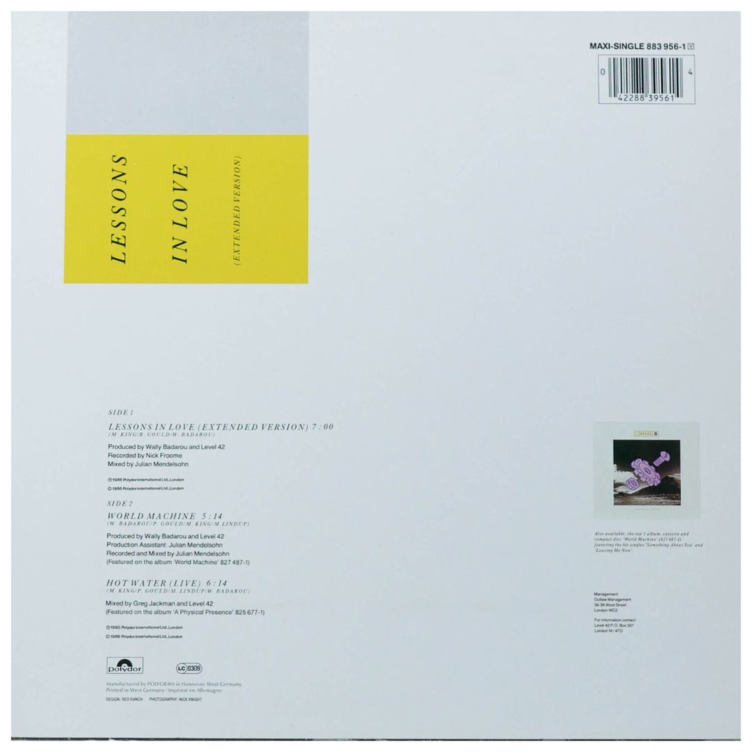 Level 42 - Lesson In Love | 12" Maxi Single Usado image number 1.0