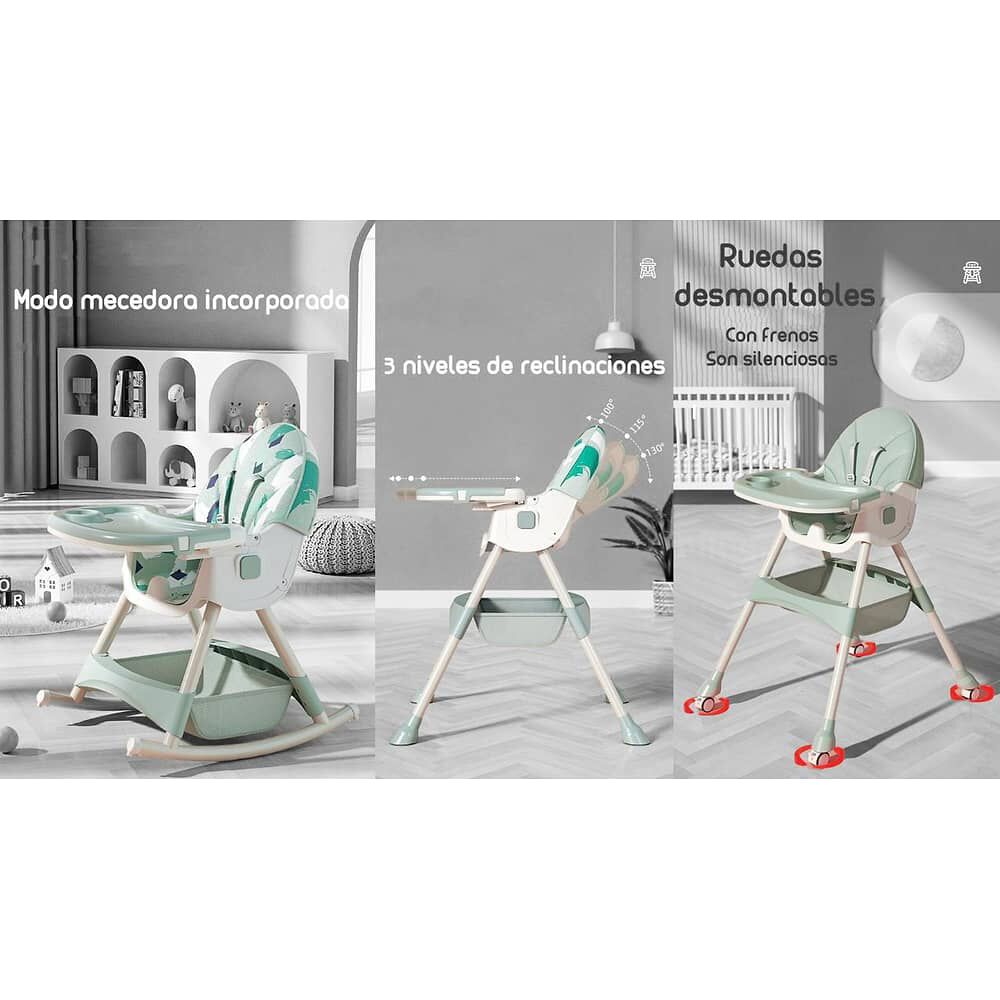 Silla De Comer Mecedora 2 En 1 Con Ruedas Verde Lubabycas image number 1.0