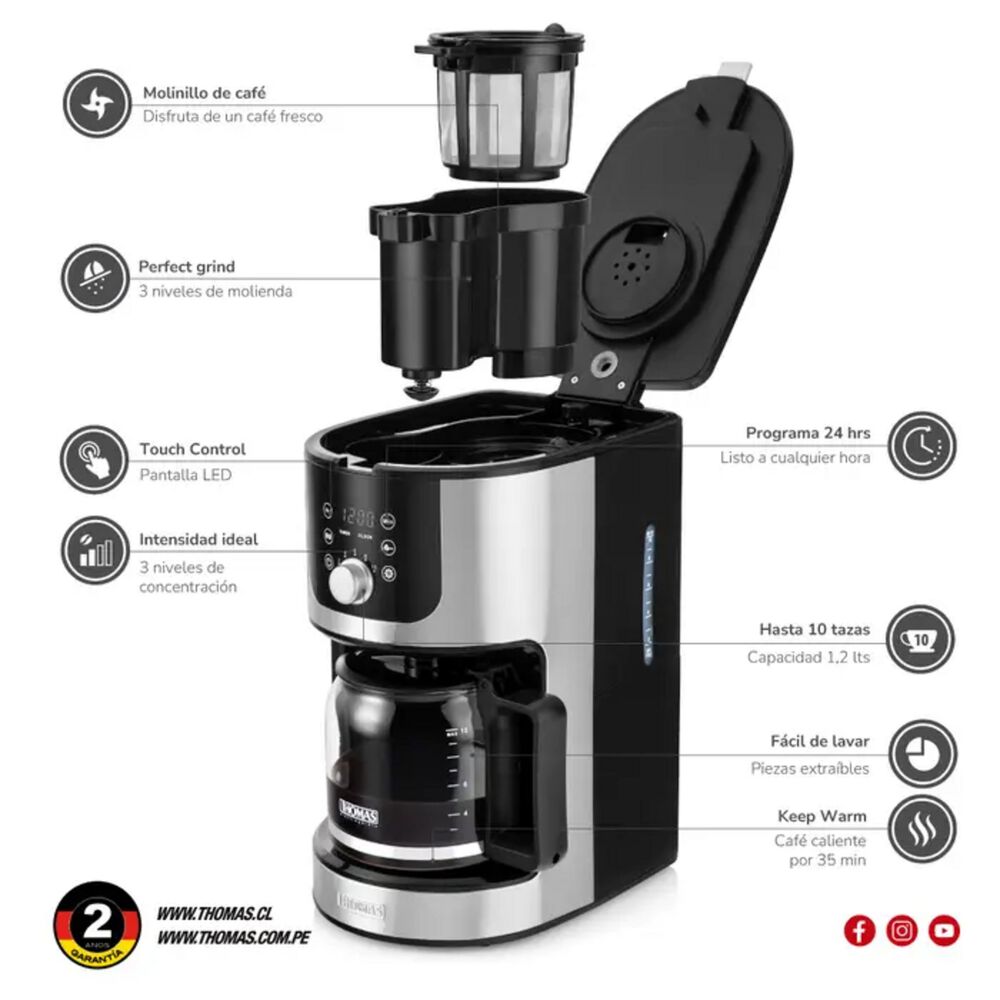 Cafetera 10 Tazas Molinillo Thomas Th-145dmi Mantiene Calor image number 11.0