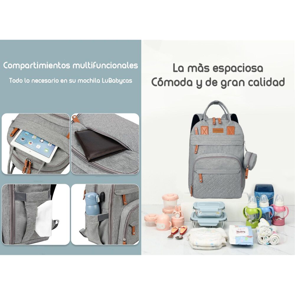 Mochila Maternal Con Monidero Y Colgador Lubabycas Negra image number 5.0