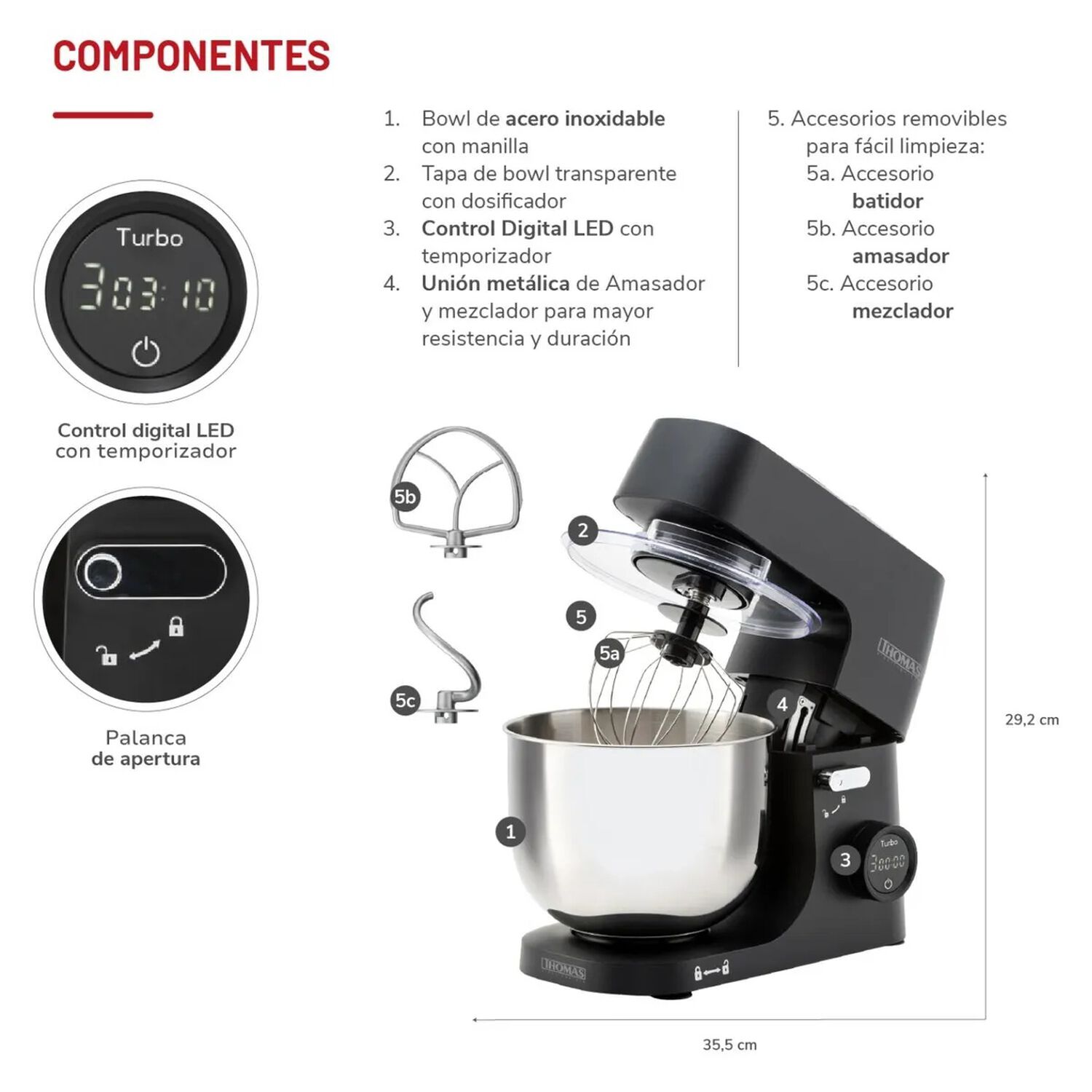 Batidora Planetary Thomas Th-915pnd 1000w -5 Litros- Digital image number 5.0