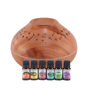 Pack Humidificador Cafe Luna Y Estrella + 6 Esencias Aromaticas