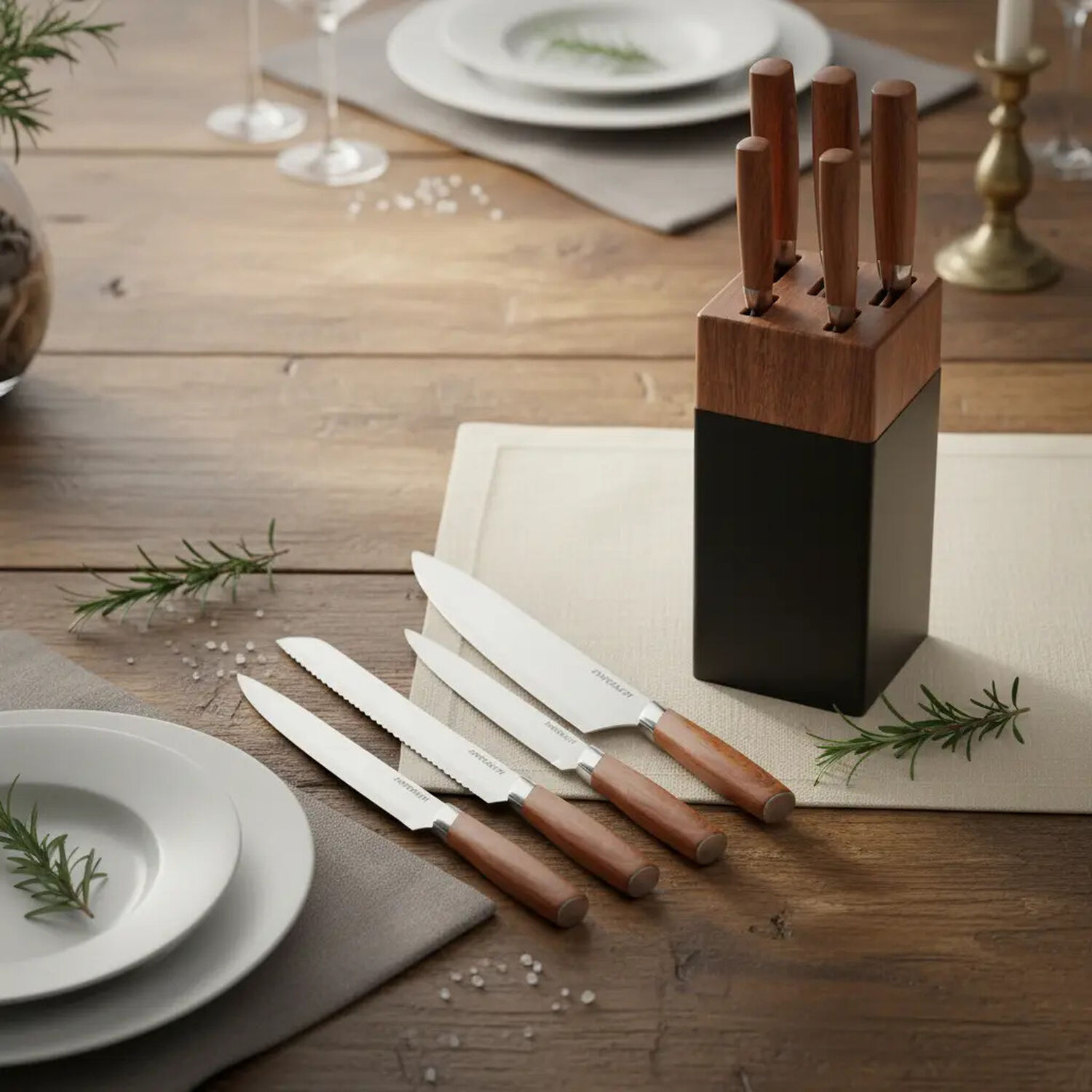 Set Cuchillos Cocina 6 Piezas Con Mango De Madera Negro Madera image number 5.0