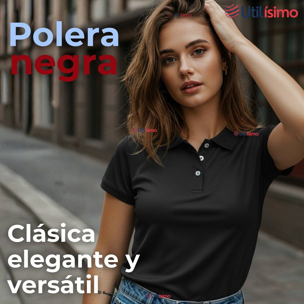 Polera Pique Premium 200g Manga Corta 100% Algod&oacute;n Textura Suave Chemise Negro Mujer image number 2.0