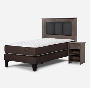 Cama Europea Rosen Ergo T New / 1.5 Plazas / Base Normal  + Set Maderas Rachel Gris