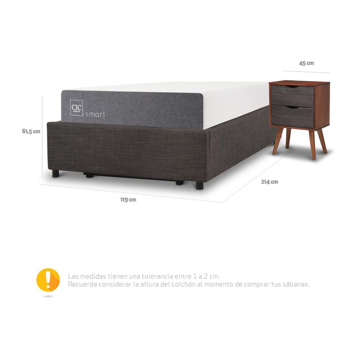 Cama Ba&uacute;l Cic Smart / 1.5 Plazas / Base Normal + Velador image number 5.0