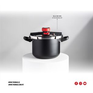 Olla A Presi&oacute;n Thomas Thmop08n 8 Litros Acero Inoxidable Triple Sistema De Seguridad V&aacute;lvula De Operaci&oacute;n Y Seguridad Apta Inducci&oacute;n Asas Negras
