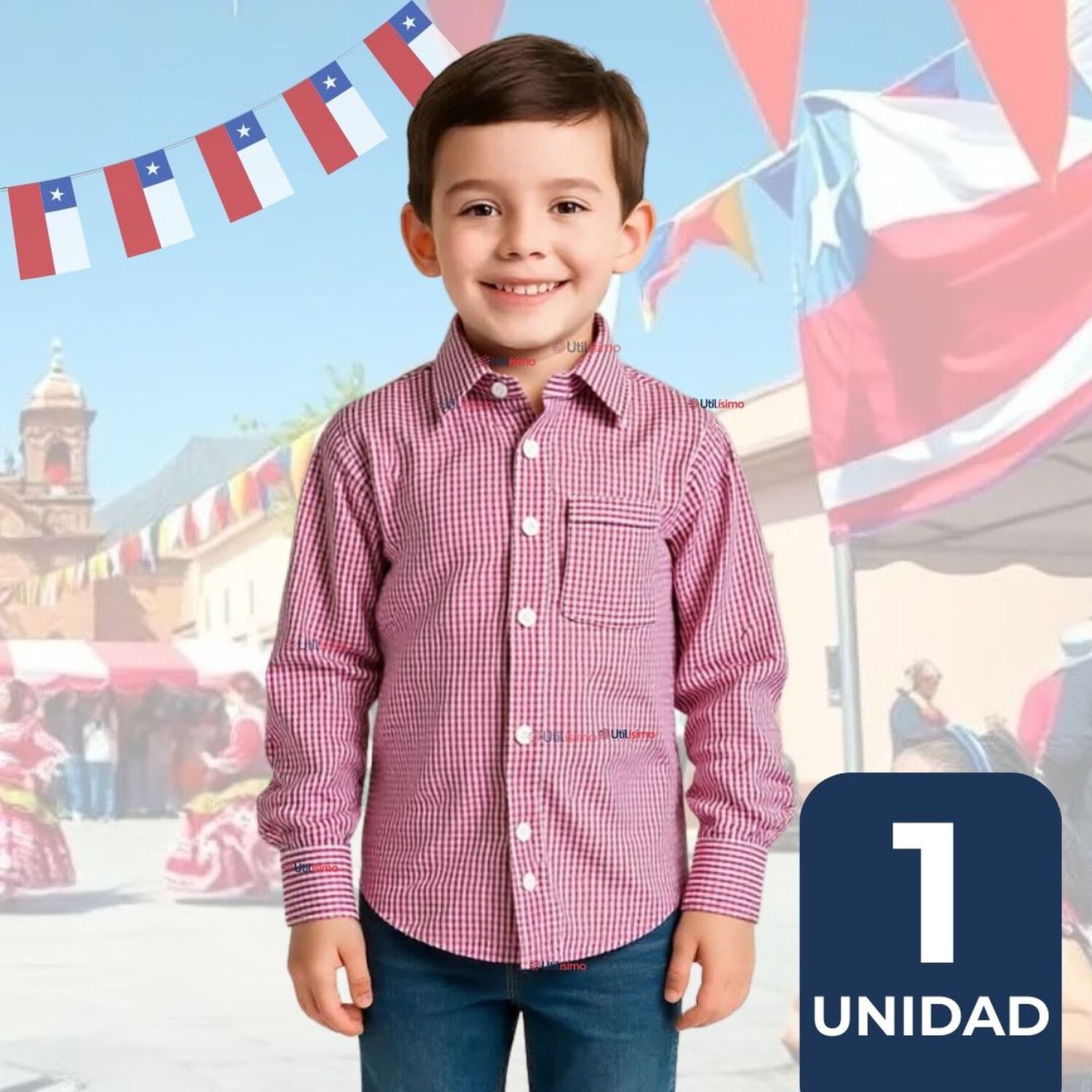 Camisa Huaso Cuadrill&eacute; Algod&oacute;n Ni&ntilde;o Juvenil Color Rojo image number 0.0