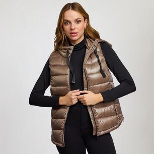 Parka Sin Mangas Brillante Cuello Alto Con Capucha Desmontable Mujer Kimera
